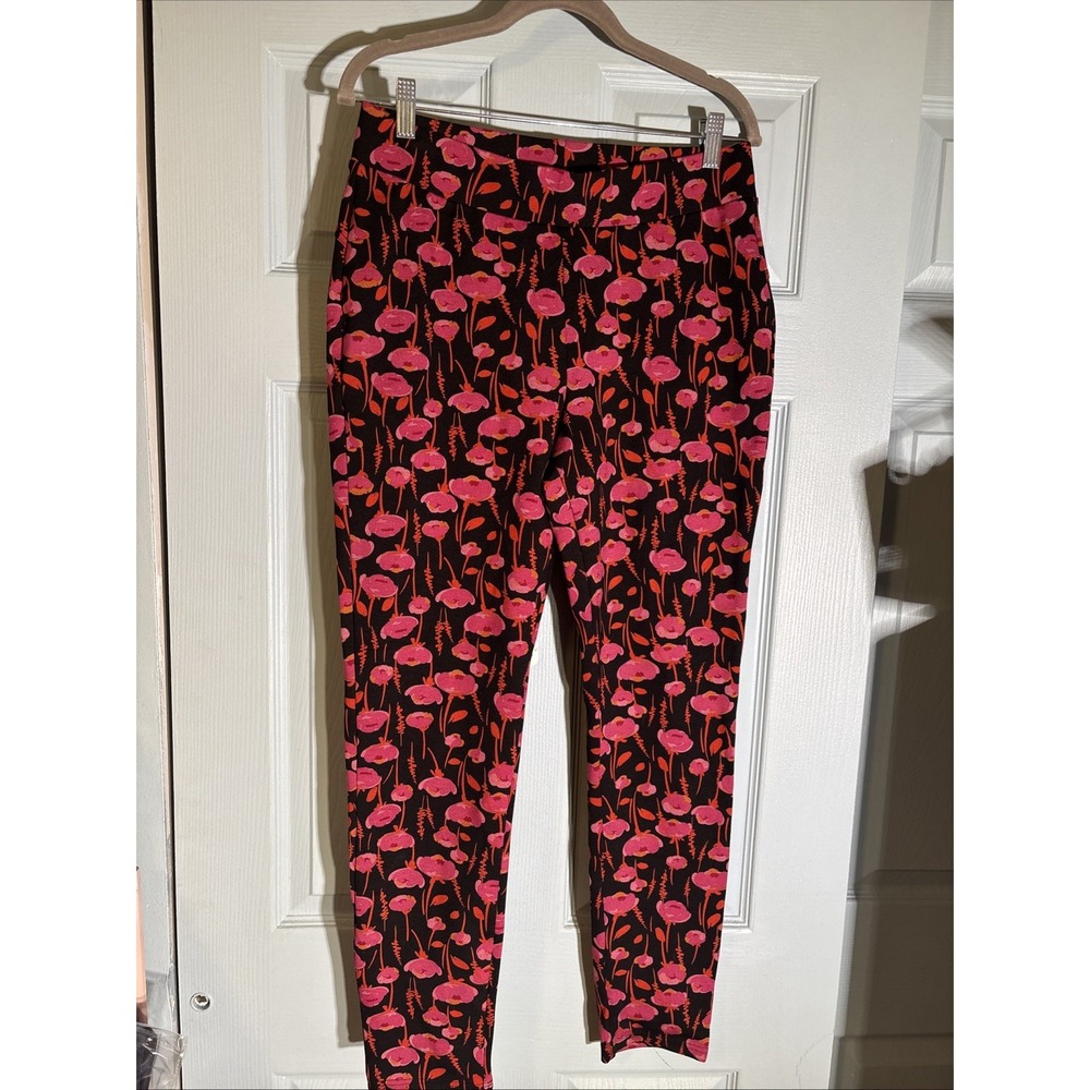 LARK & GREY black/pink floral elastic waist pants,‎ modern, size Large. Spring